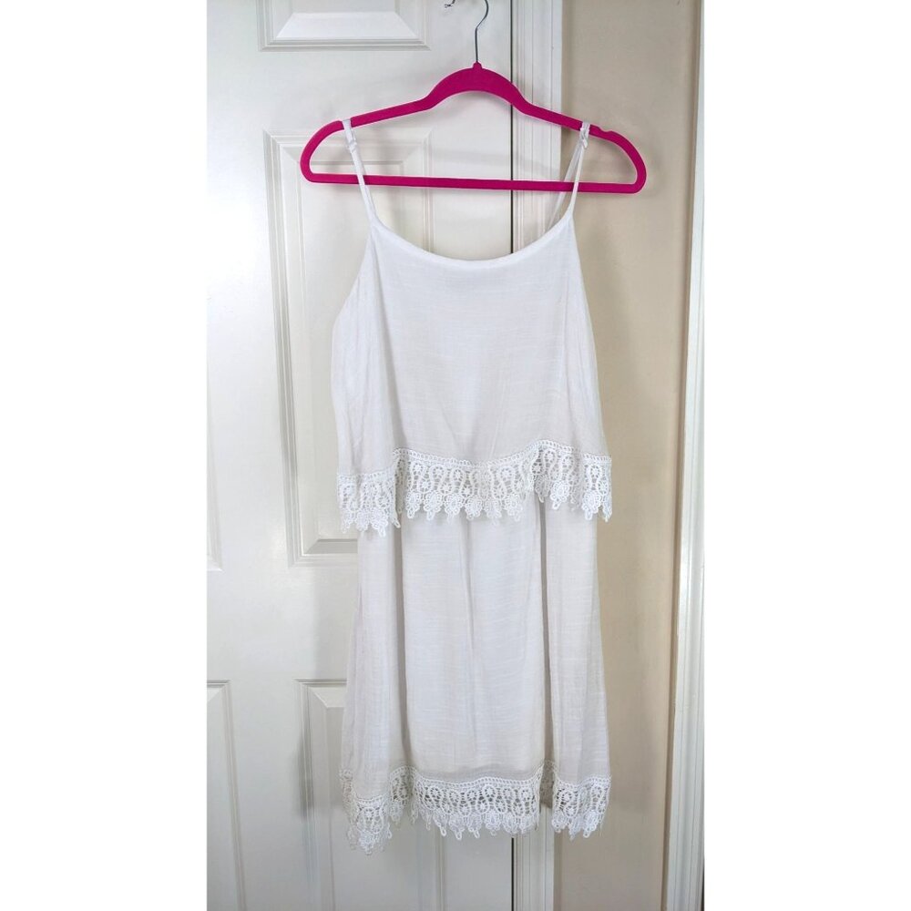 mlle gabrielle tiered lace trim summer dress white 1X